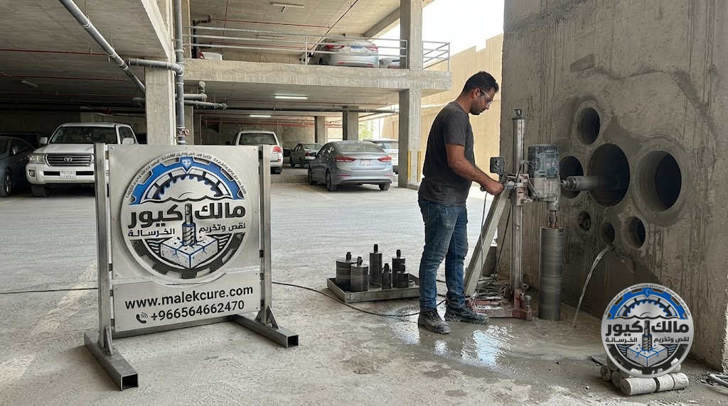 تخريم خرسانة حي الرصيفة مكة بالكور الماسي لعمل فتحات المواسير والكهرباء والمكيفات والصرف