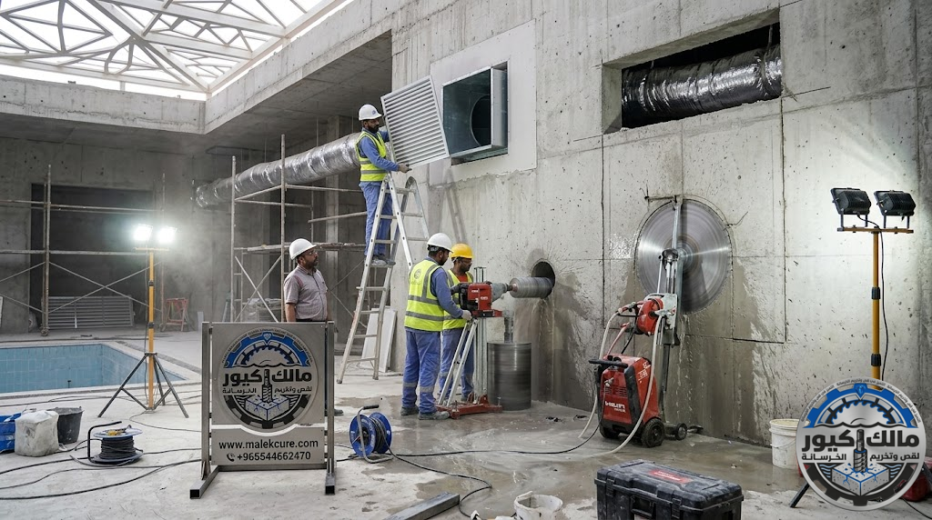 تنفيذ فتحات تهوية وشفط وطرد في جدة بأحدث معدات قص وتخريم الخرسانة بدون تكسير
