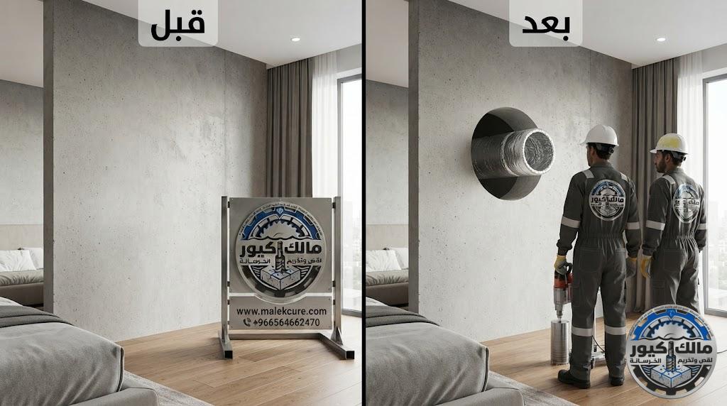 قص وتخريم فتحات التهوية الخرسانية للمطابخ والمنشآت بخليص بدقة عالية باستخدام تقنيات القص الماسي