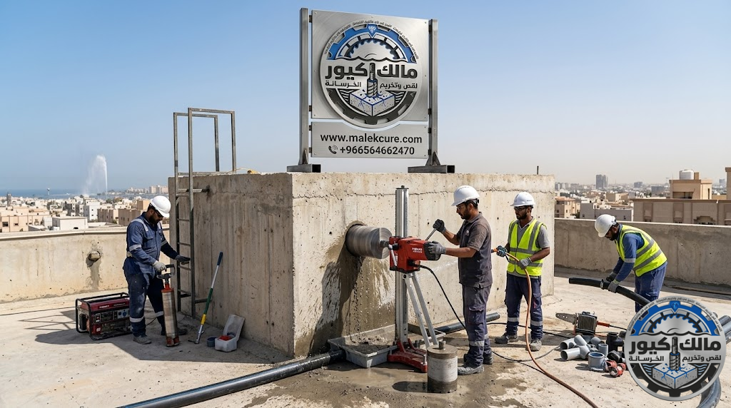 فتح كور خزانات بجدة باستخدام أجهزة الكور الديموند لتمديدات المياه والصرف والتهوية بدون تشققات